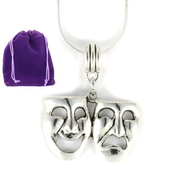 Dave The Bunny Jewelry - Drama Mask Necklace - Tragedy Comedy Mask Thespian